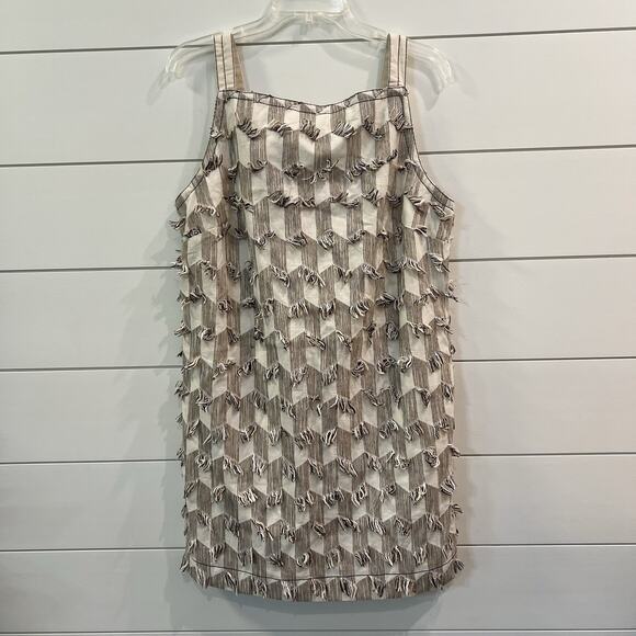 New Anthropologie Fringe Ladder Back Shift Dress Tan Sand Large Retails $148 - Picture 4 of 10
